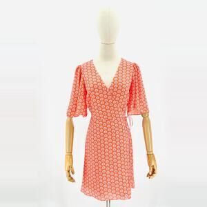 alice + olivia Pink Orange Retro Floral Print Wrap Dress